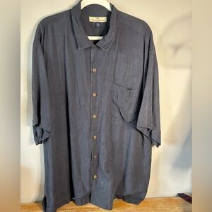 Tommy Bahama Gray 100% Silk Paradise Open Embroidered Short Sleeve Shirt Mens XL